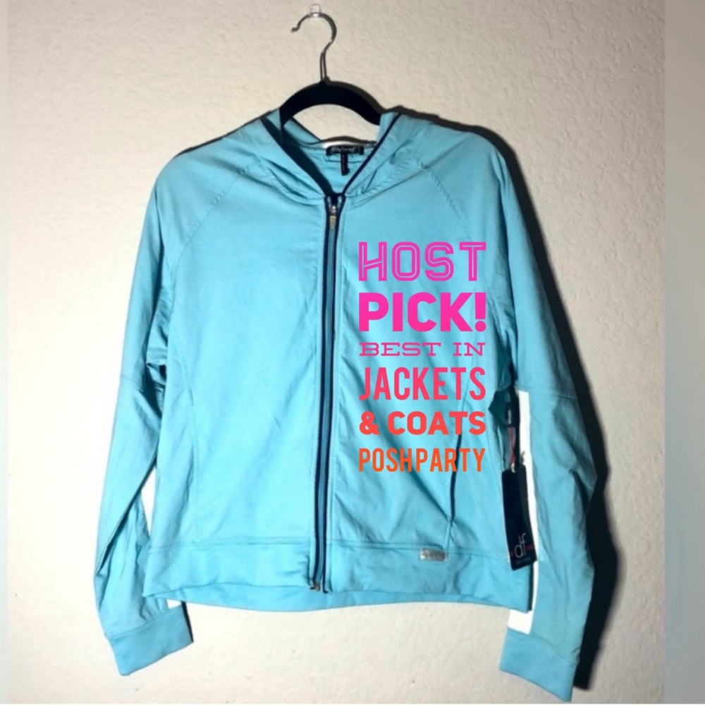 Daisy Fuentes Kinetics Full Zip Hooded Jacket Blue White Size XL NWT